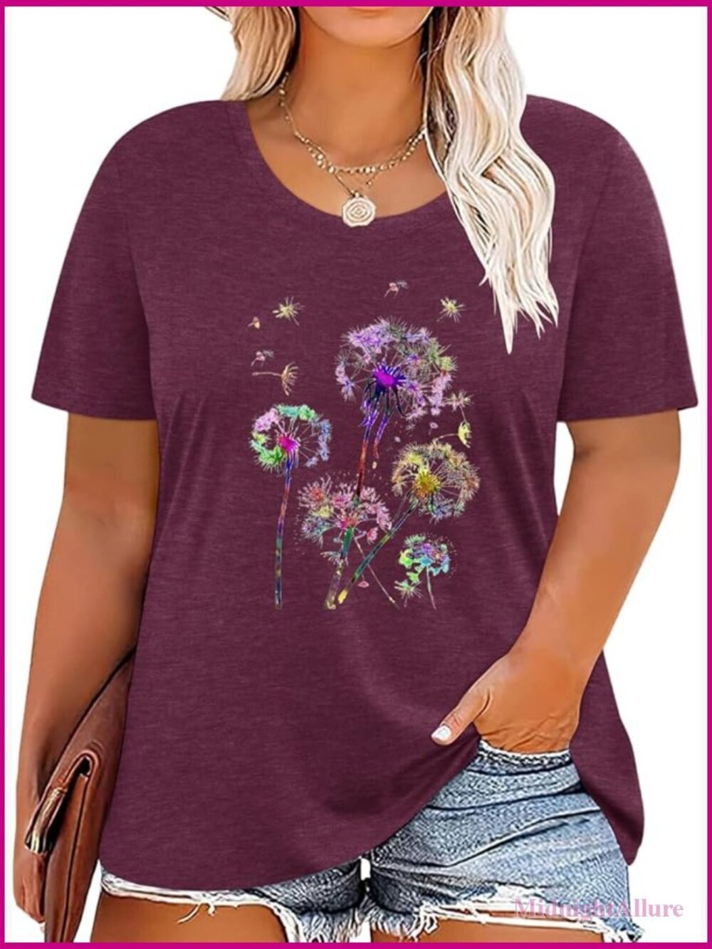 Plus Size Dandelion Floral Tee Short Sleeve Blessed Top